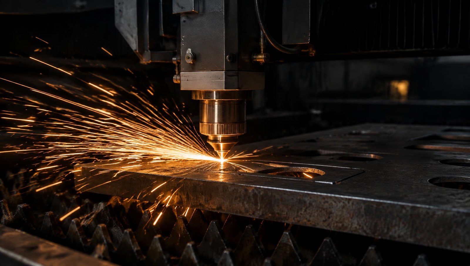 Máquina de corte a laser cortando chapa de aço